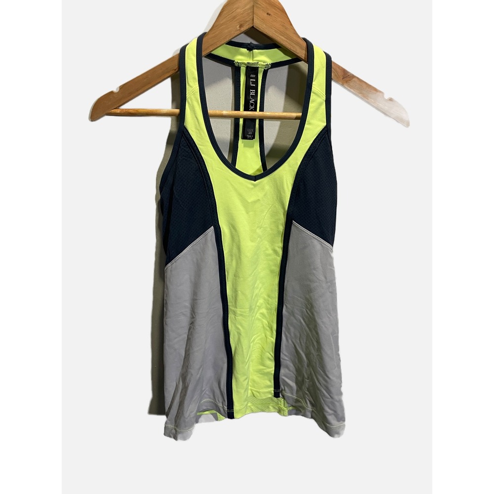 Lorna Jane Tank Top Womens XS Yellow Colorblock Racerback Mesh Active Gym Yoga